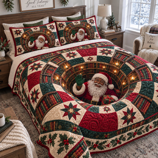 Rustic Black Santa Christmas 3-Piece Quilted Bedding Set SN0PT1157