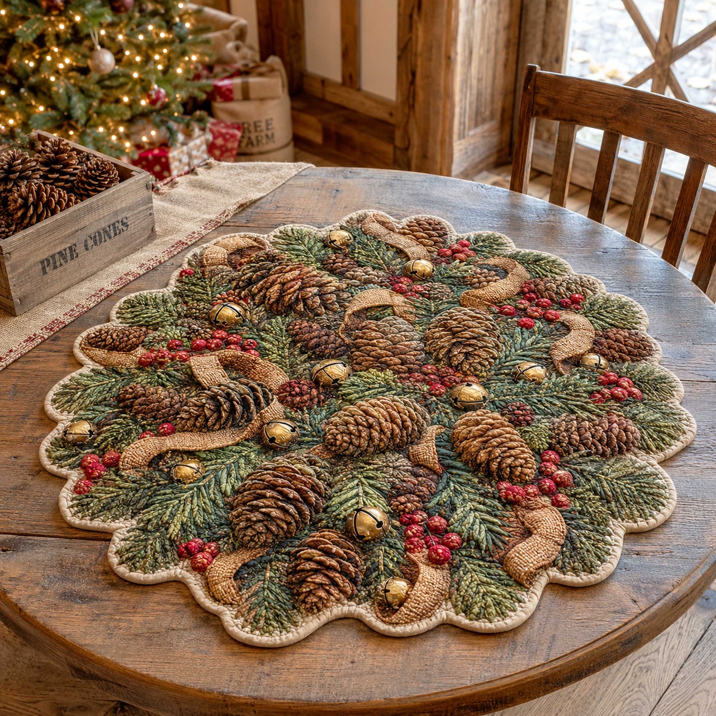 Rustic Christmas Custom Shape Quilted Table Topper SN0TD228