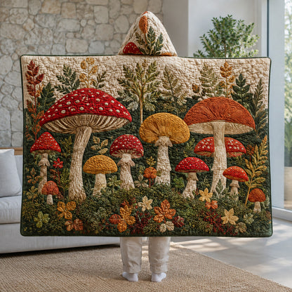 Rustic Foliage Mushroom Quilted Hooded Blanket SN0HH0048