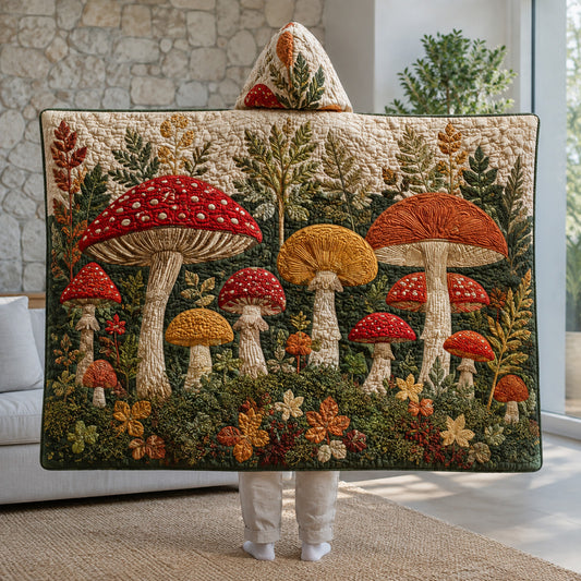 Rustic Foliage Mushroom Quilted Hooded Blanket SN0HH0048