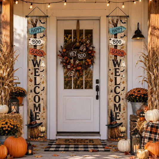 Rustic Halloween Crossing Welcome Door Banner SN0PT314