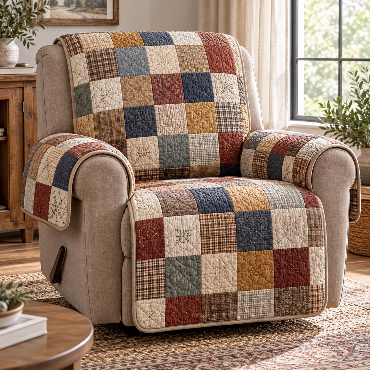 Rustic Harvest Squares Quilted Sofa Cover SN0DV1058