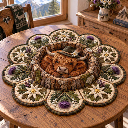 Rustic Highland Cow Custom Shape Quilted Table Topper SN0TD997