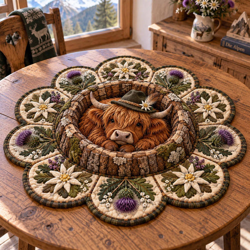 Rustic Highland Cow Custom Shape Quilted Table Topper SN0TD997