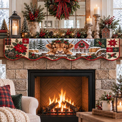 Rustic Highland Cow Quilted Mantel Scarf SN0HH0462