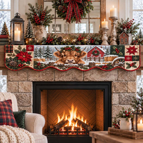 Rustic Highland Cow Quilted Mantel Scarf SN0HH0462