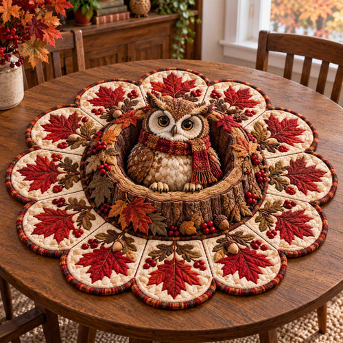 Rustic Owl Custom Shape Quilted Table Topper SN0TD920