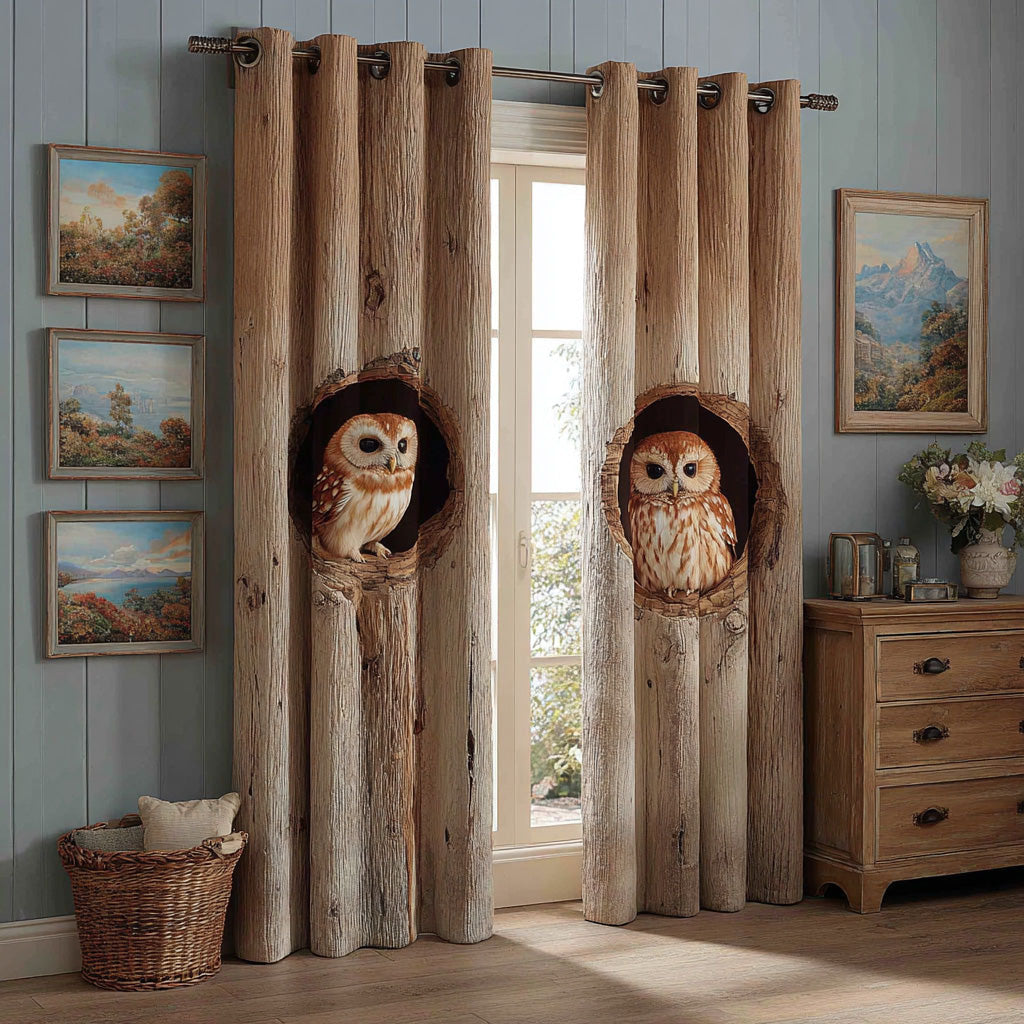 Rustic Owl Duo Quilted Curtains NCU0DH954