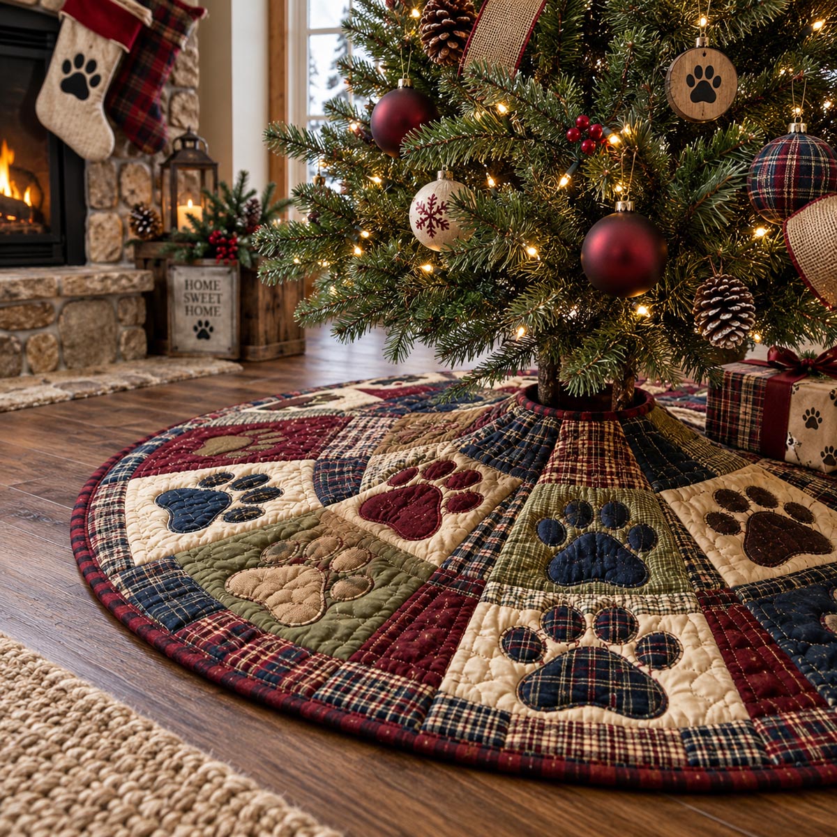 Rustic Paw Christmas Christmas Quilted Tree Skirt SN0DV672