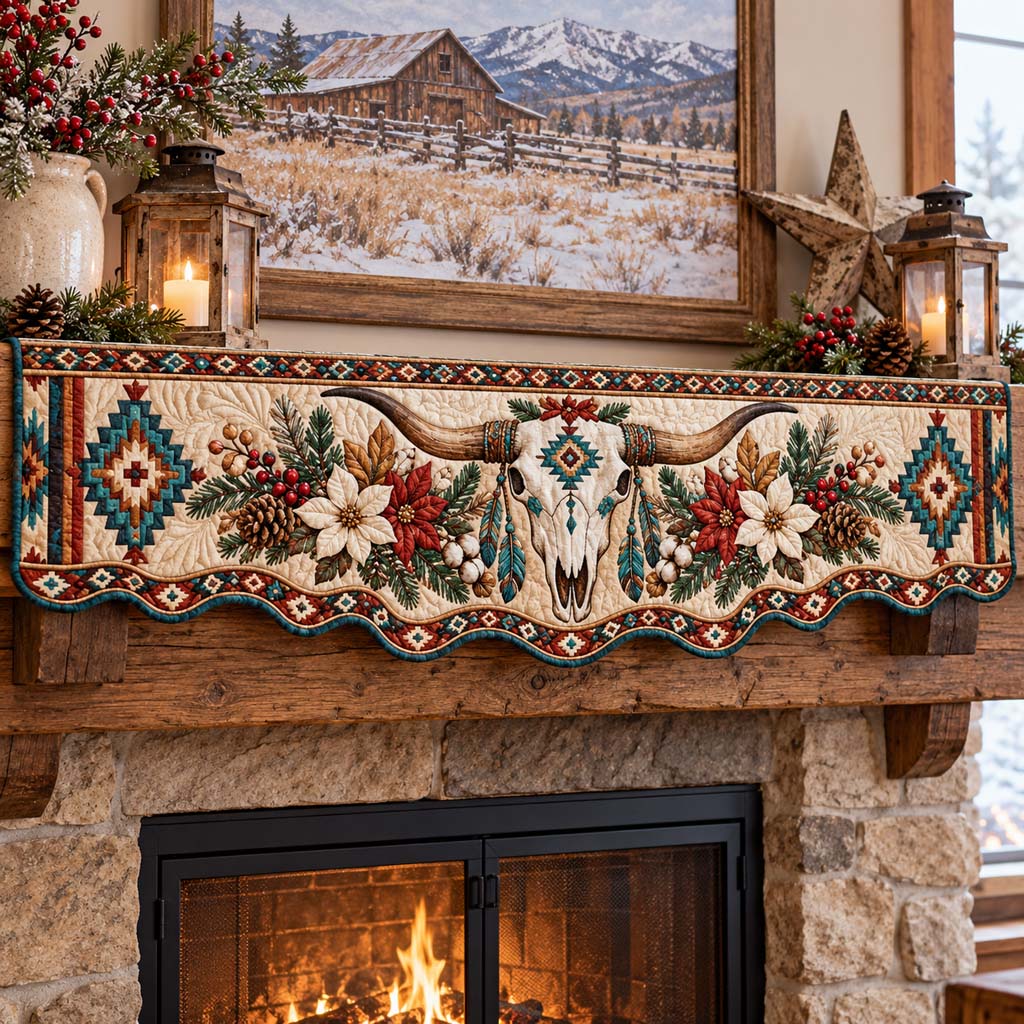 Rustic Poinsettia Longhorn Mantel Scarf SN0HH1030
