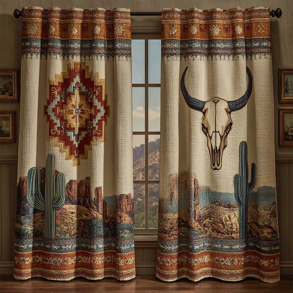 Rustic Prairie Skull Quilted Curtains NCU0DH867