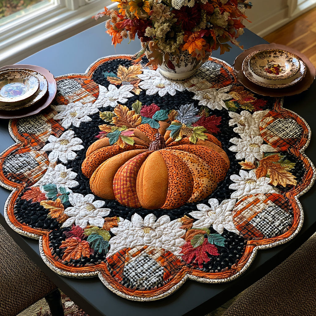 Rustic Pumpkin Bloom Custom Shape Quilted Table Topper SN0PT392