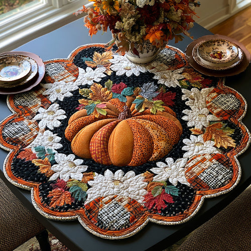 Rustic Pumpkin Bloom Custom Shape Quilted Table Topper SN0PT392