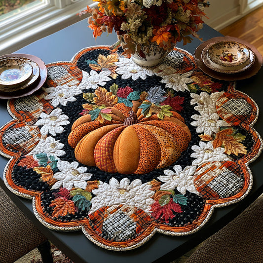 Rustic Pumpkin Bloom Custom Shape Quilted Table Topper SN0PT392