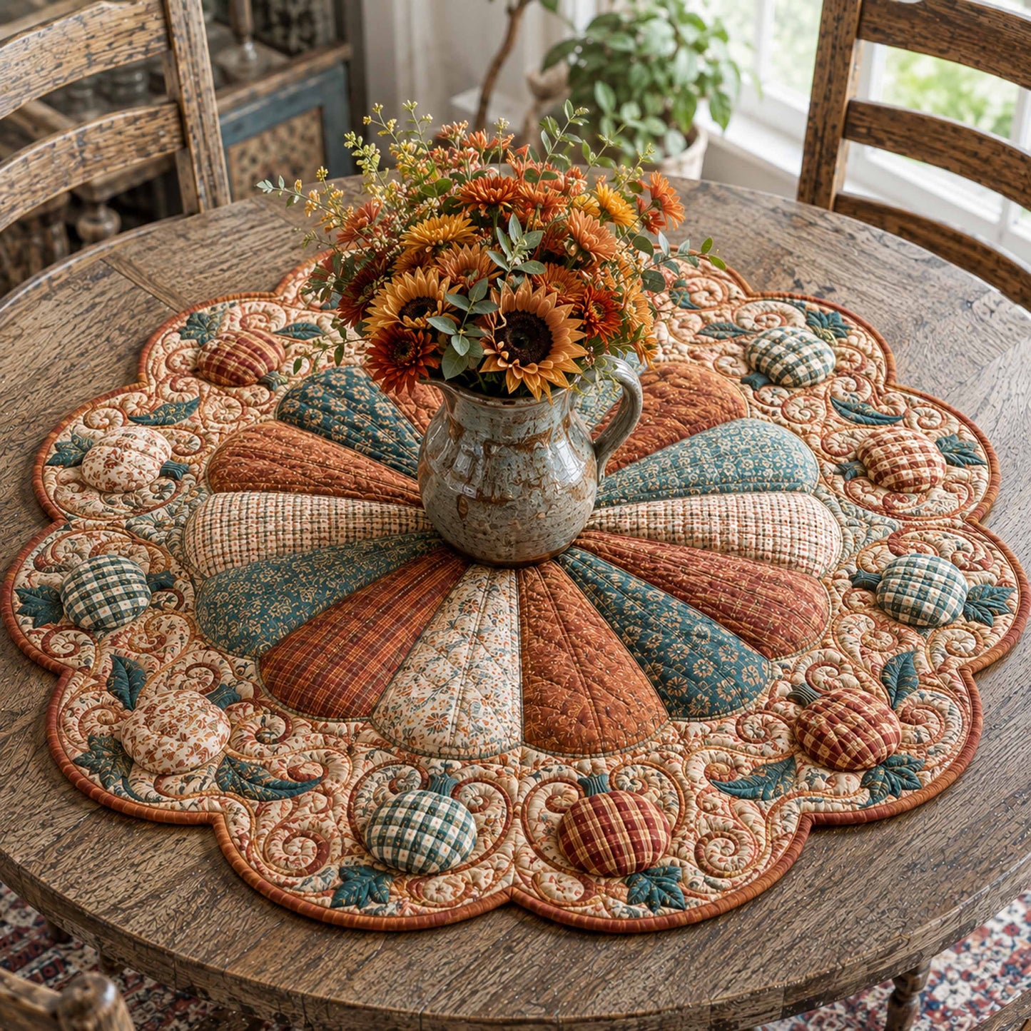 Rustic Pumpkin Custom Shape Quilted Table Topper SN0TD070