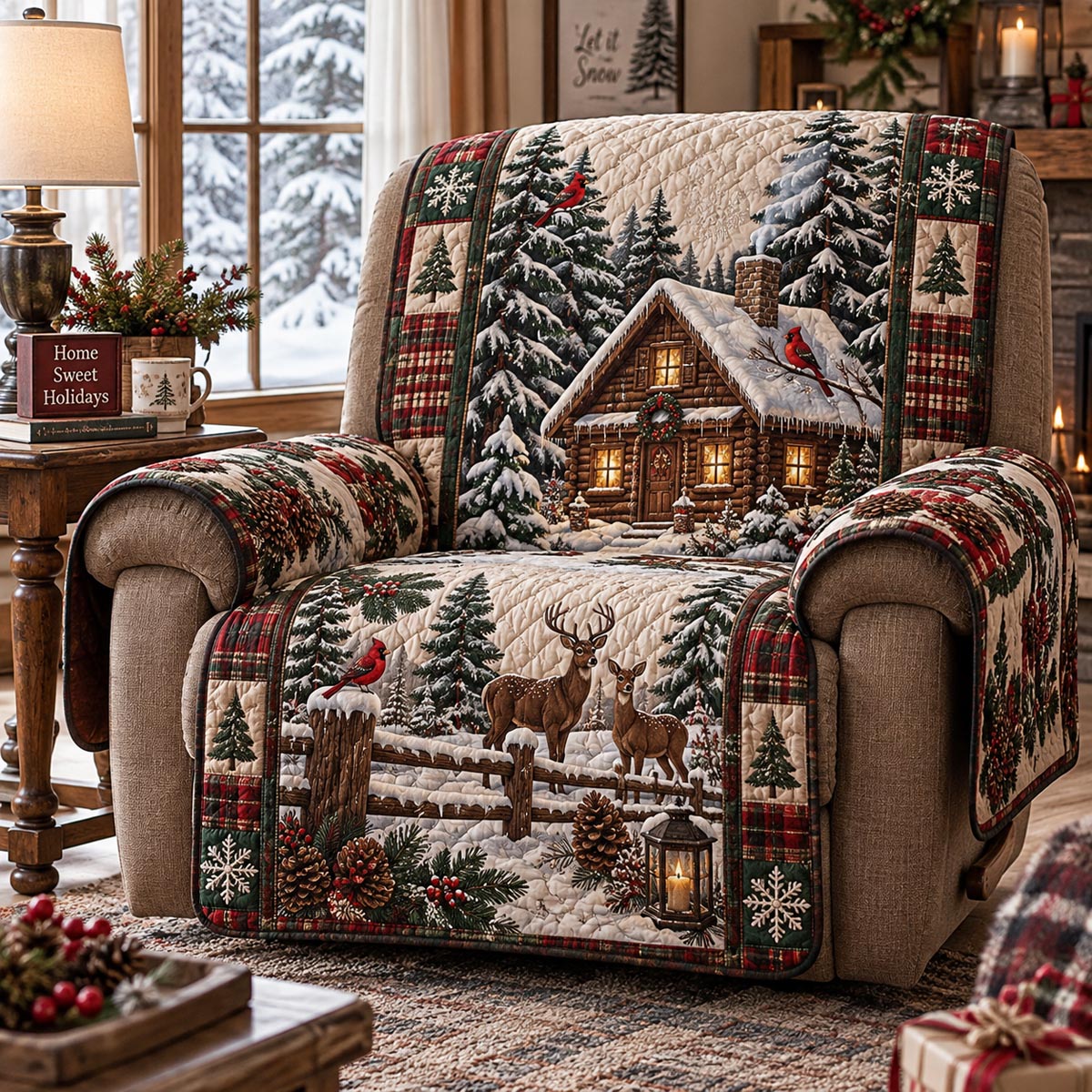 Rustic Reindeer Cabin Quilted Sofa Cover SN0DV942