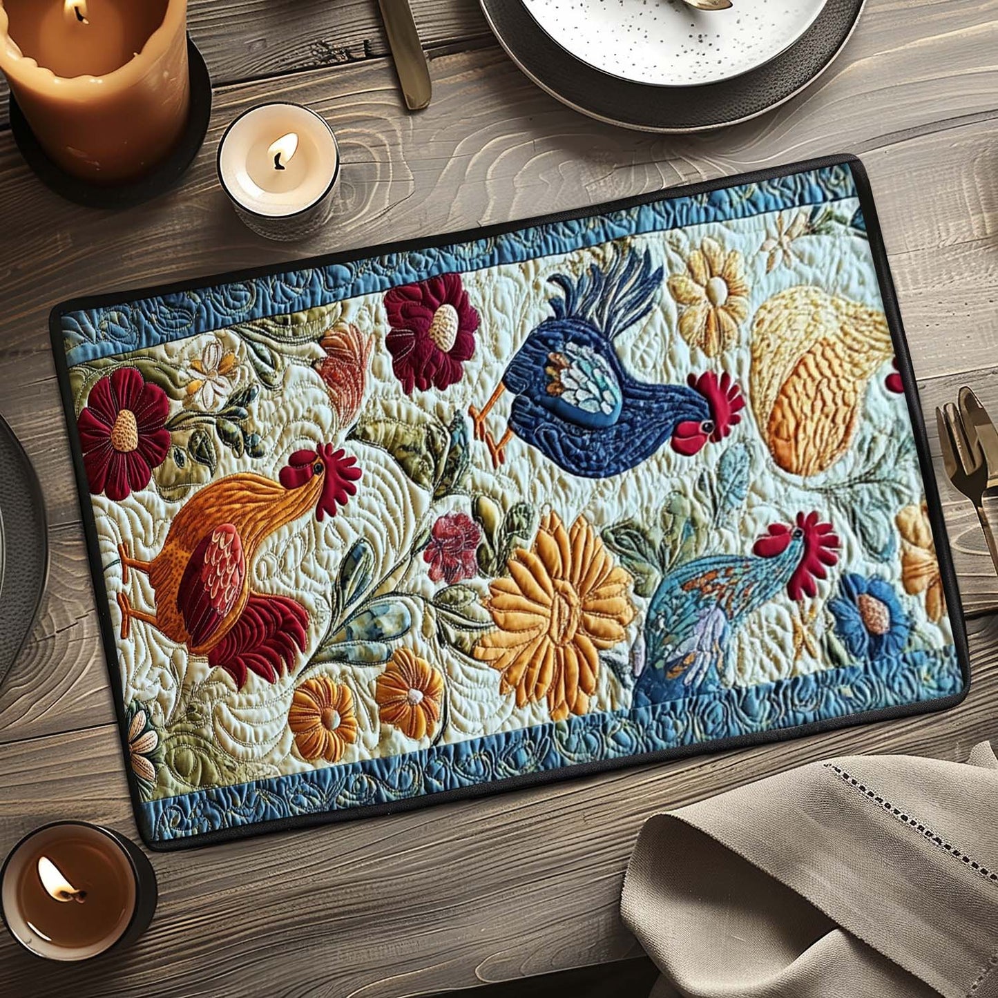 Rustic Roosters Quilted Place Mat NCU0VH4632