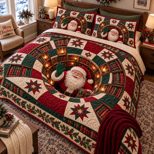 Rustic Santa Christmas 3-Piece Quilted Bedding Set SN0PT1158