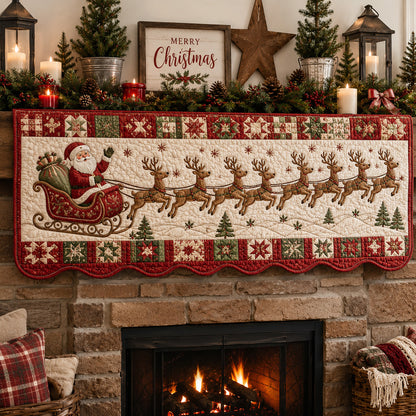 Rustic Santa Sleigh Quilted Mantel Scarf SN0HH0155
