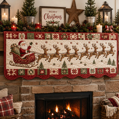 Rustic Santa Sleigh Quilted Mantel Scarf SN0HH0155