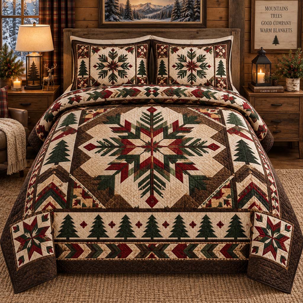 Rustic Snowflake 3-Piece Quilted Bedding Set SN0HH0615