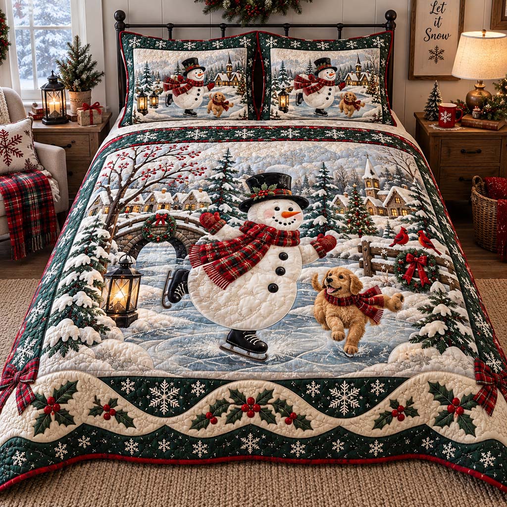 Rustic Snowman 3-Piece Quilted Bedding Set SN0HH0626