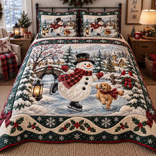 Rustic Snowman 3-Piece Quilted Bedding Set SN0HH0626