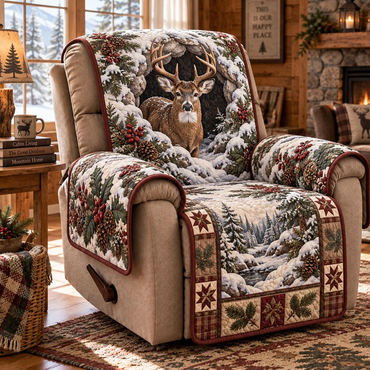 Rustic Stag Winter Quilted Sofa Cover SN0DV1013