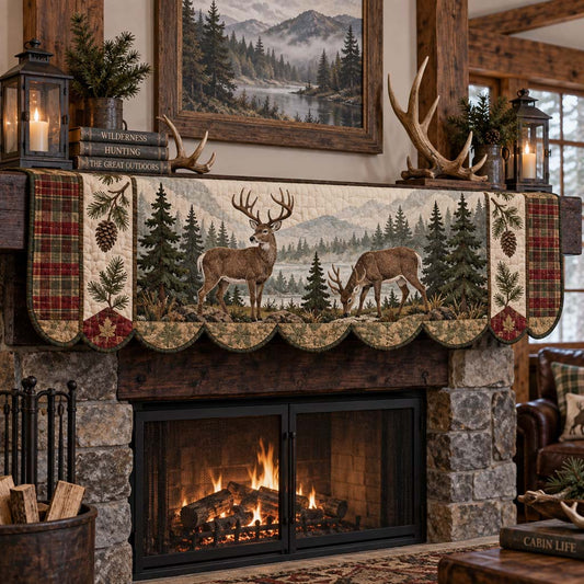 Rustic Twin Deer Quilted Mantel Scarf SN0HH0337