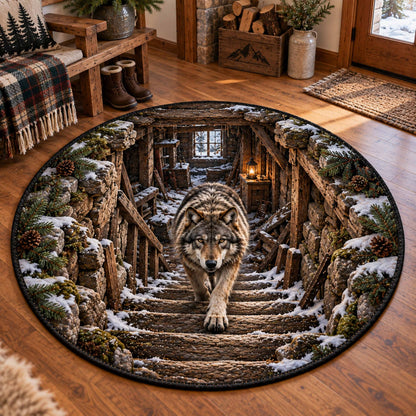 Rustic Wolf Quilted Round Mat SN0TD965