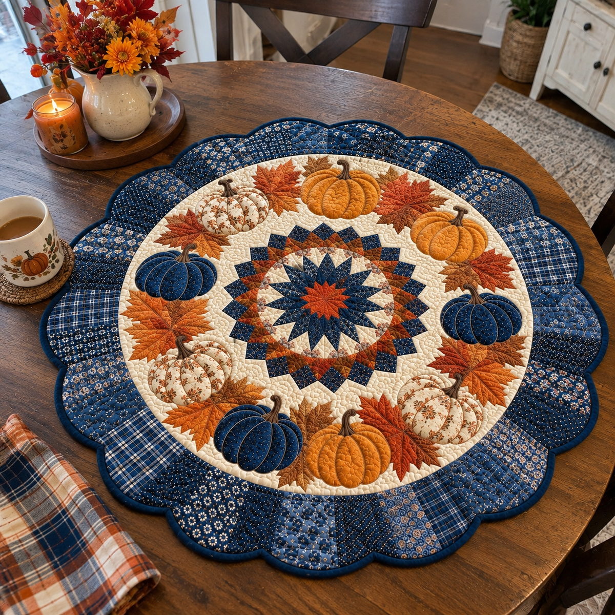 Blue Harvest Custom Shape Quilted Table Topper SN0TV052