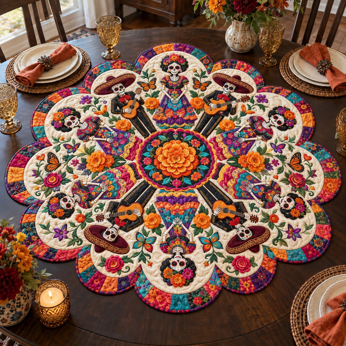 Sacred Catrina Custom Shape Quilted Table Topper SN0TV355