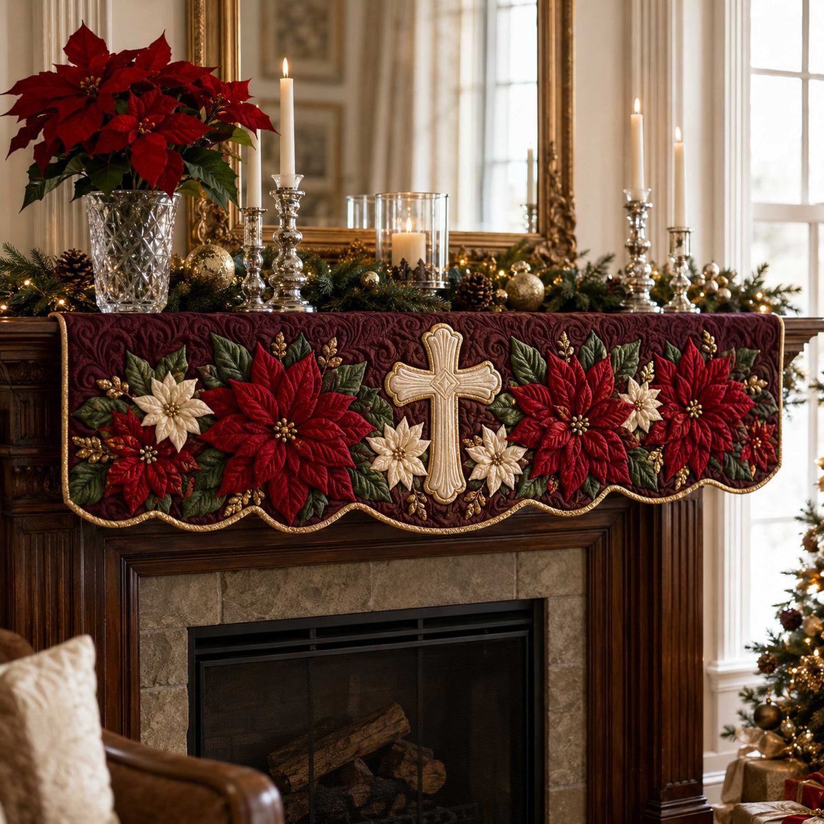 Sacred Cross Quilted Mantel Scarf SN0TD342