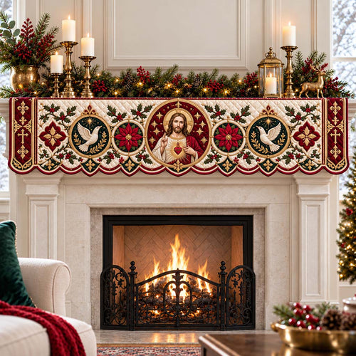 Sacred Heart Quilted Mantel Scarf SN0HH0923
