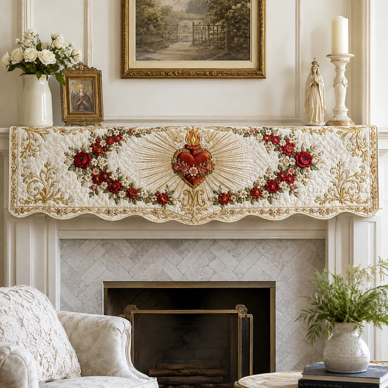 Sacred Heart Quilted Mantel Scarf SN0TV254