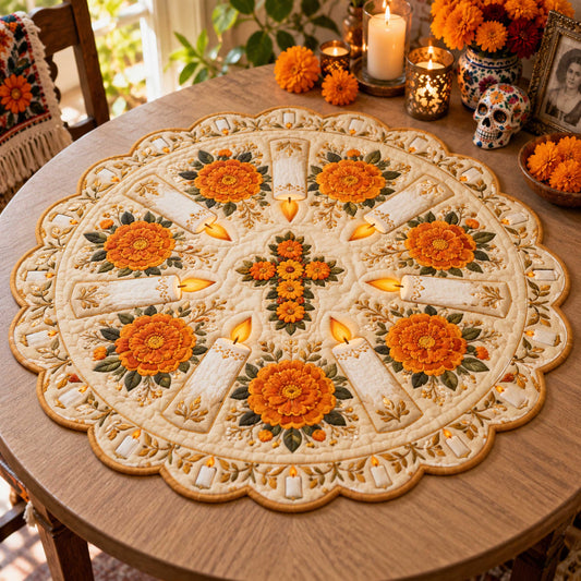 Sacred Marigolds Custom Shape Quilted Table Topper SN0TD669