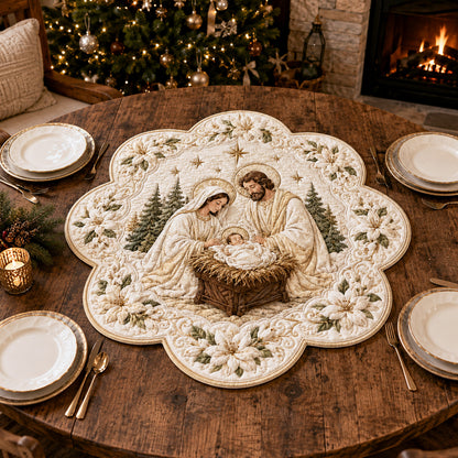 Sacred Nativity Custom Shape Quilted Table Topper SN0TV133