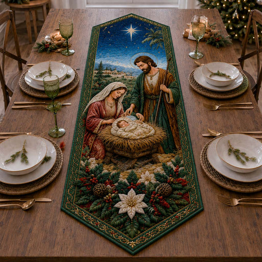 Sacred Nativity Forest Custom Shape Quilted Table Runner SN0HH0270