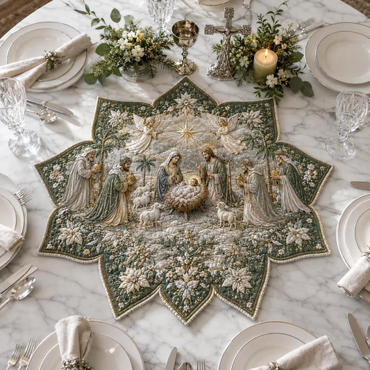 Sacred Nativity Star Custom Shape Quilted Table Topper SN0DV577