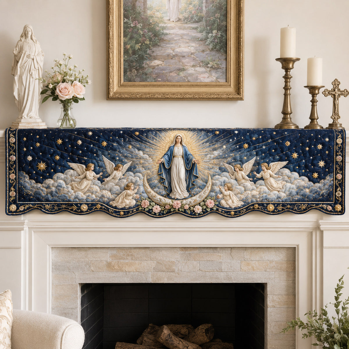 Sacred Rose Quilted Mantel Scarf SN0TV249