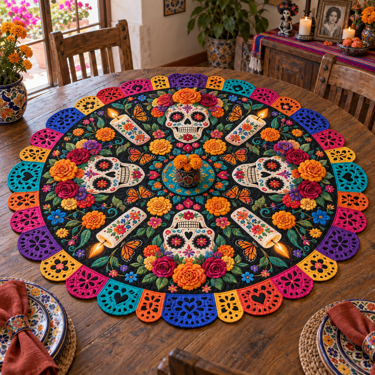 Sacred Skulls Custom Shape Quilted Table Topper SN0TV344