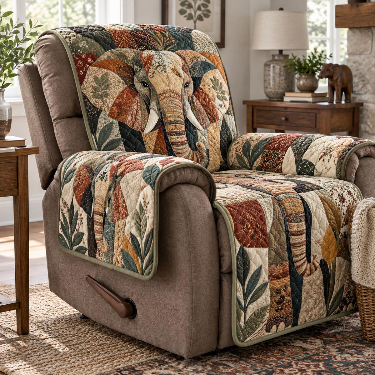 Sage Garden Elephant Quilted Sofa Cover SN0DV1006