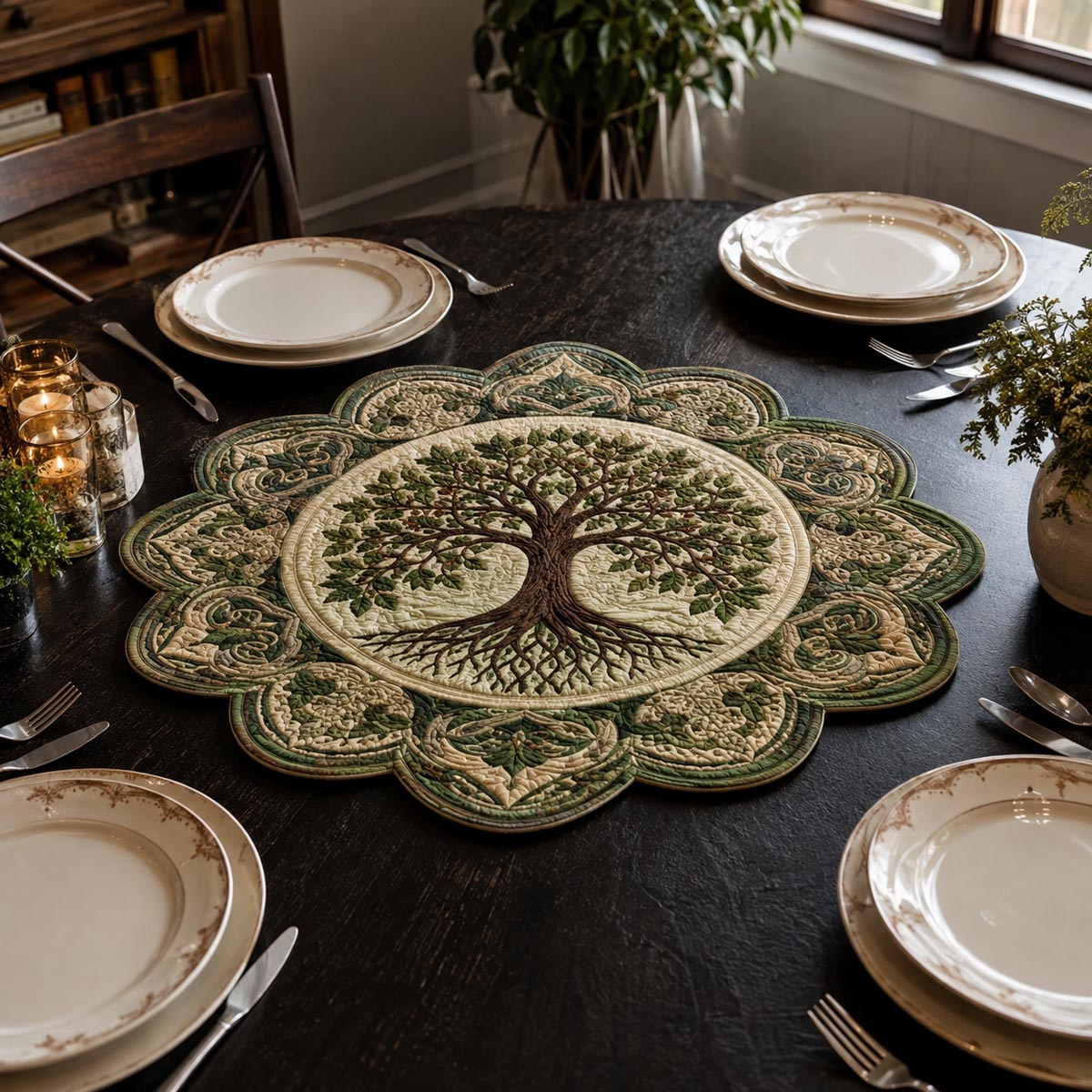Sage Tree Garden Custom Shape Quilted Table Topper SN0DV406