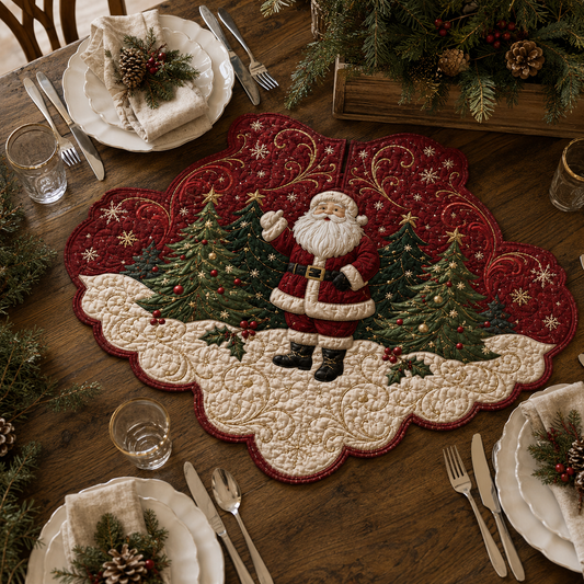 Santa Evergreen Custom Shape Quilted Table Topper SN0DV293