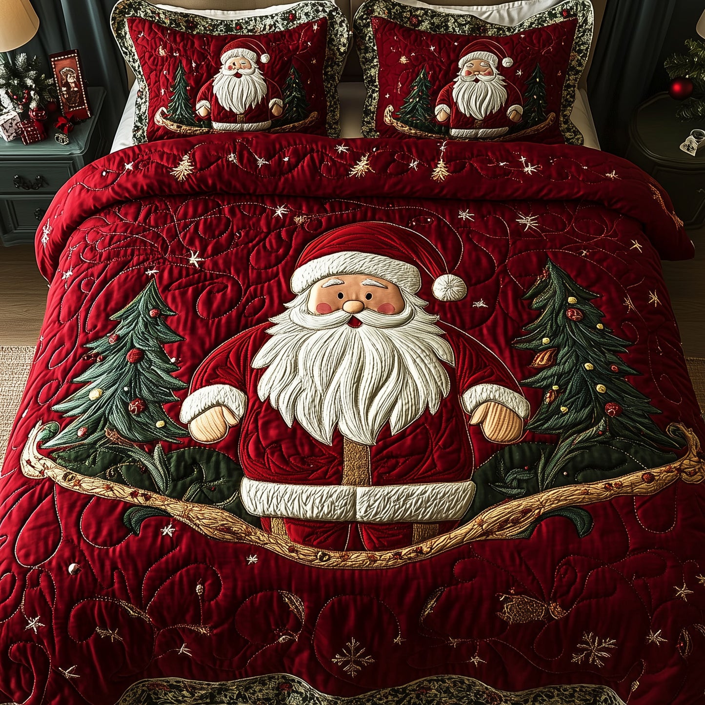 Santa Sleigh Ride 3-Piece Quilted Bedding Set NCU0DK2163