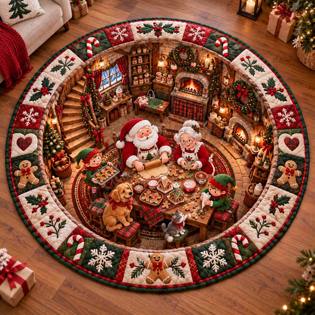 Santa Baking Quilted Round Mat SN0HH0713