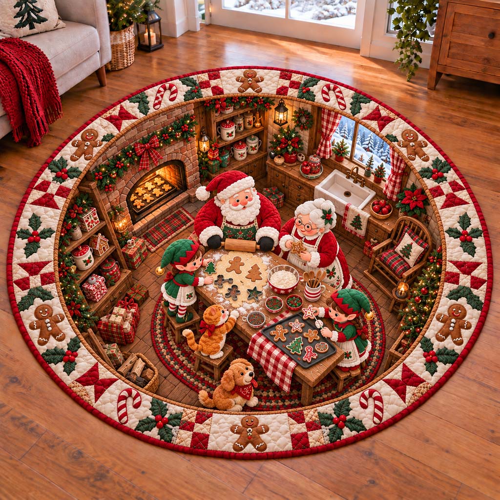 Santa Cabin Quilted Round Mat SN0HH0714