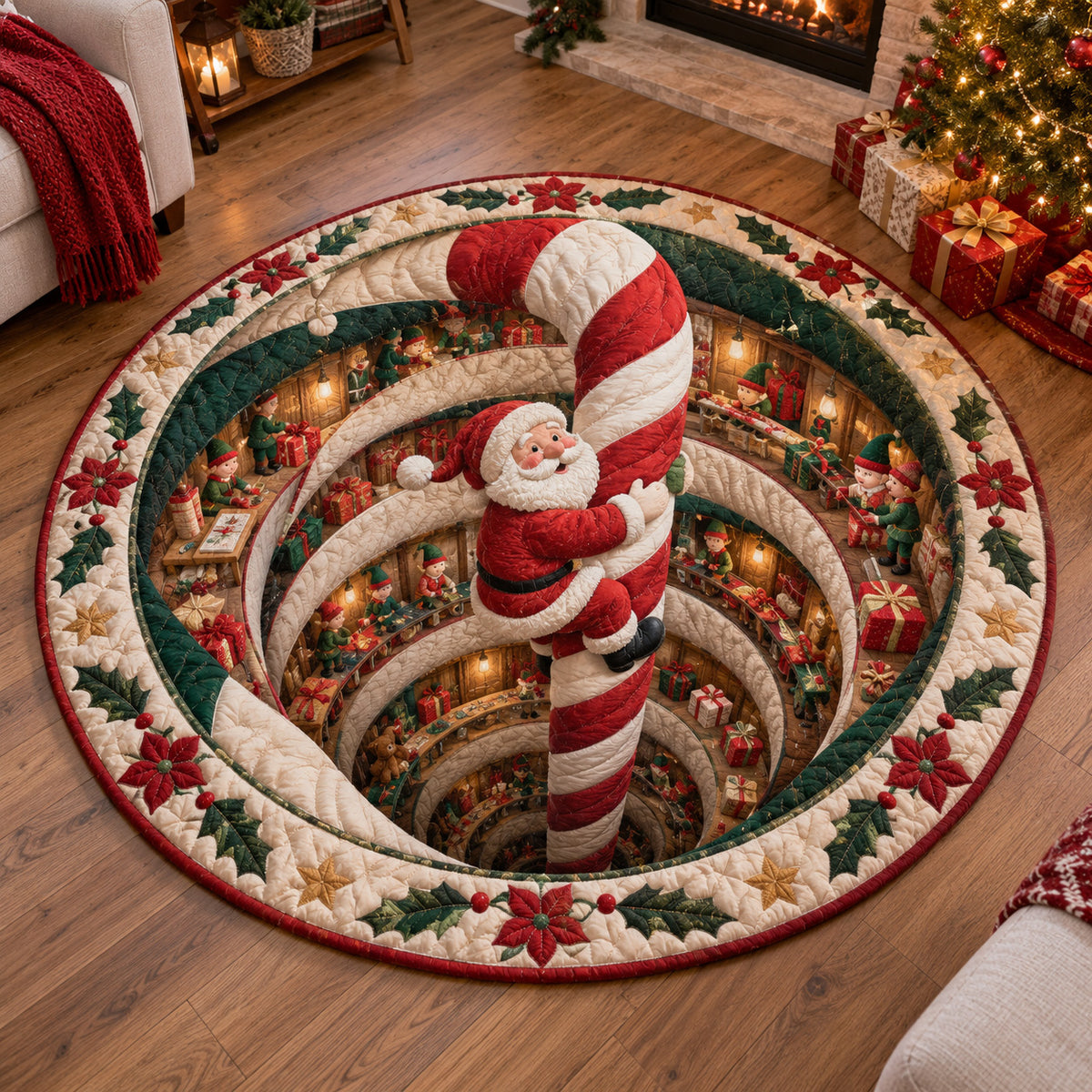Santa Candy Spiral Quilted Round Mat SN0TV430