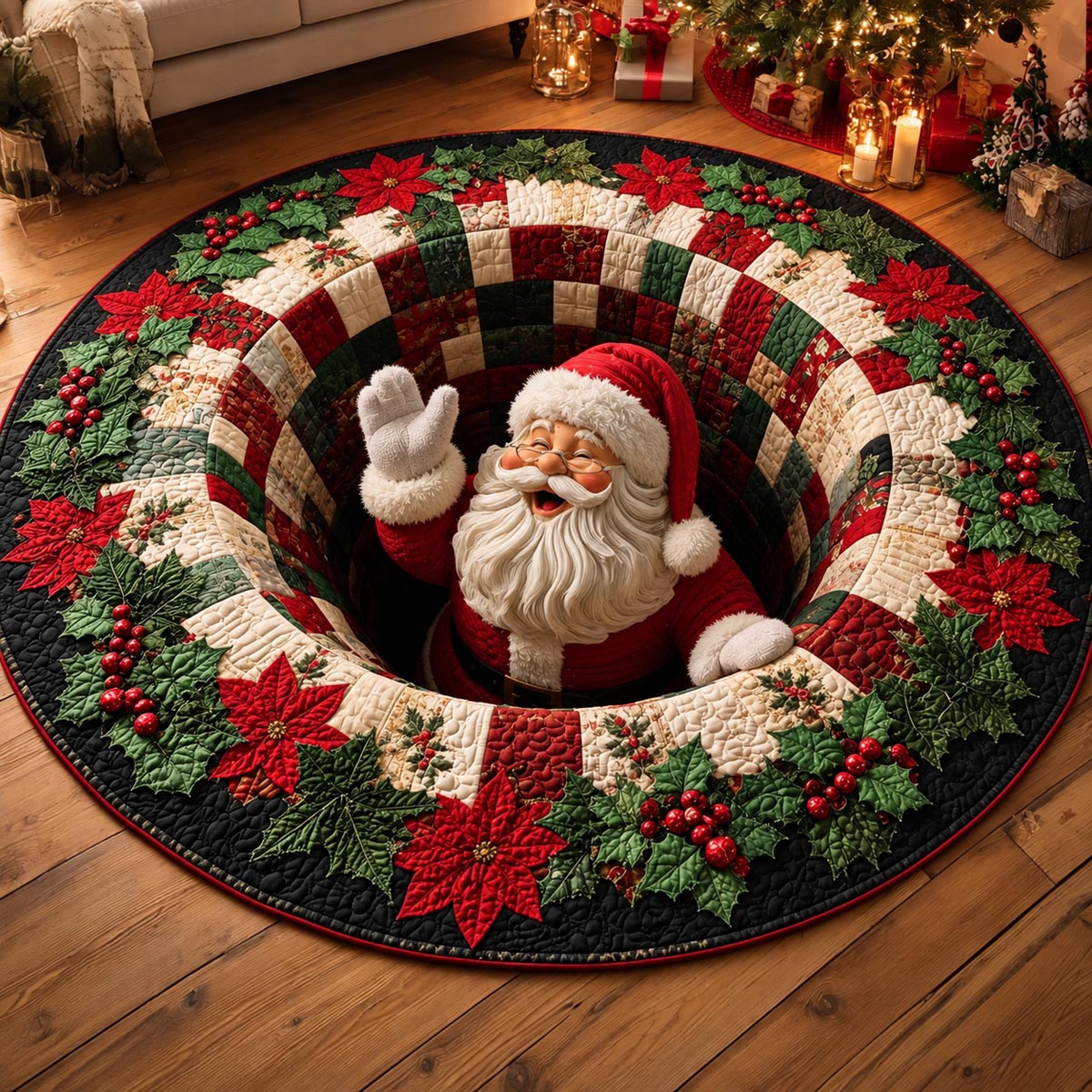 Santa Chimney Oops Quilted Round Mat SN0DV750