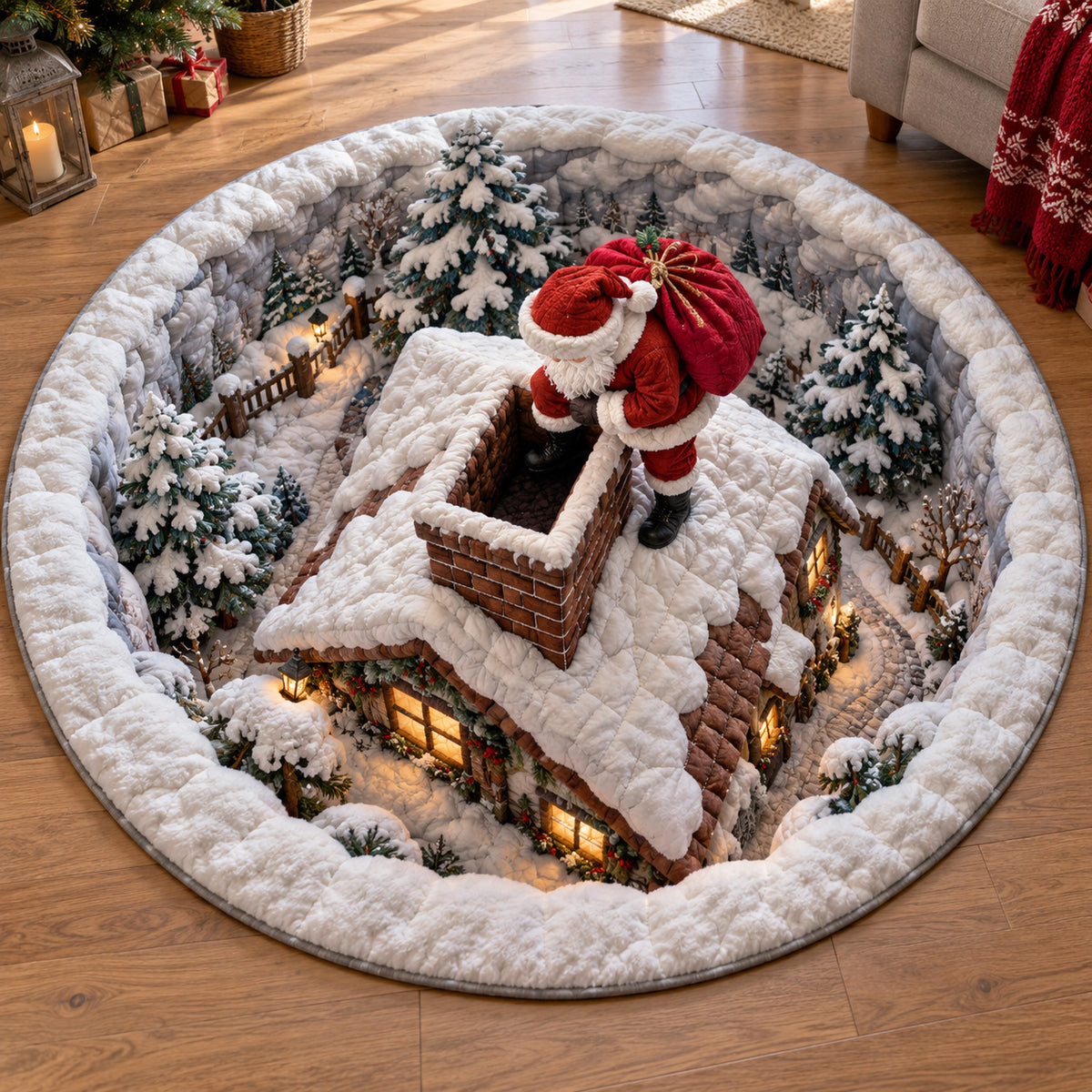 Santa Chimney Welcome Quilted Round Mat SN0TV448